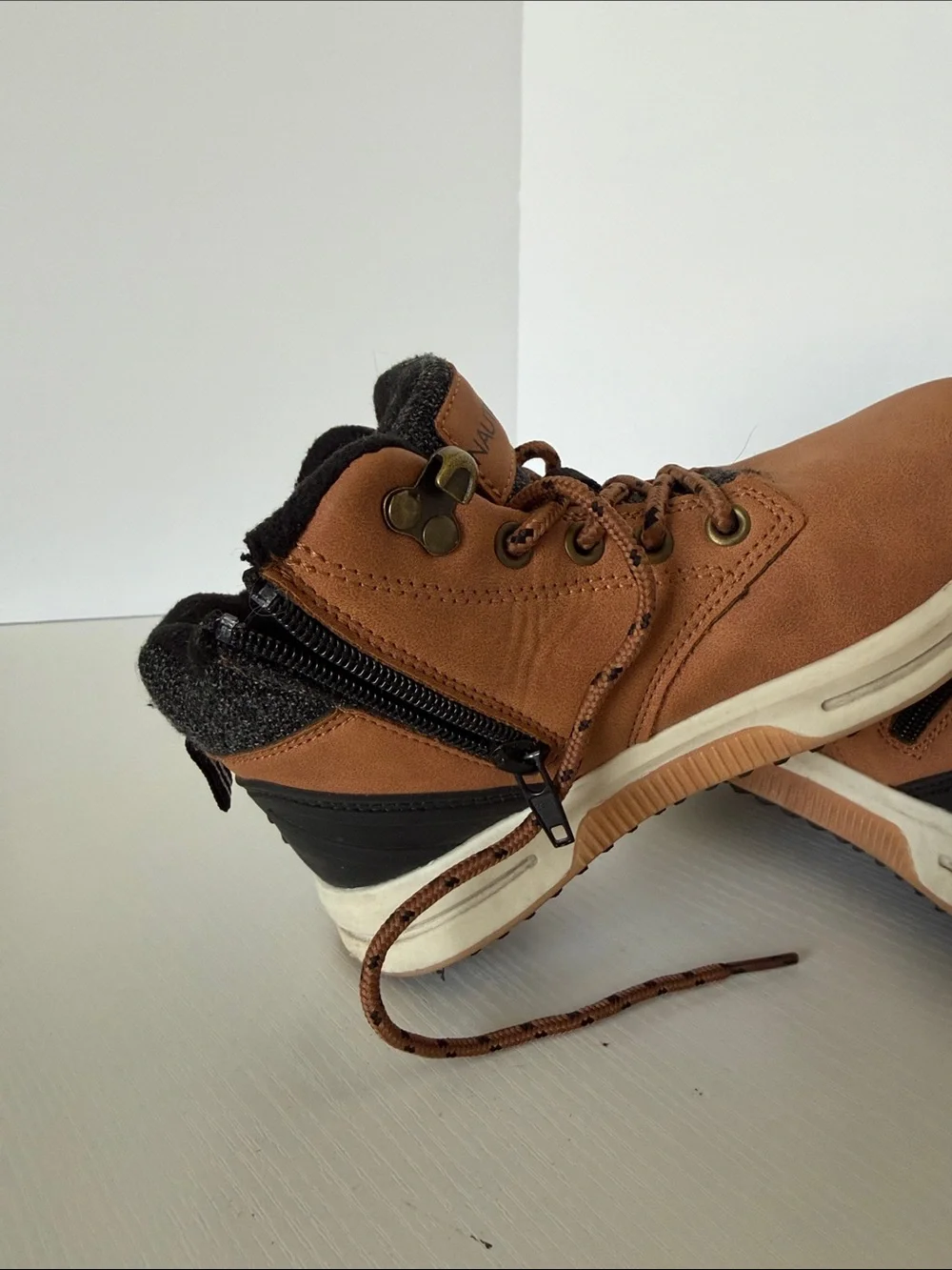 Nautica Tan Kids Lace-Up Ankle Boots with Black Knit Collar